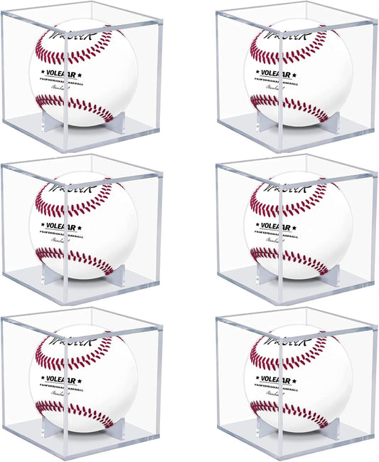 Baseball Display Case 6 Pack, UV Protected Acrylic Square Baseball Holder, Clear Cube Autograph Memorabilia Ball Display Cases, Official Size Baseball Display Box
